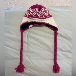 Columbia Knit Hat with Earflaps - Pink and Cream